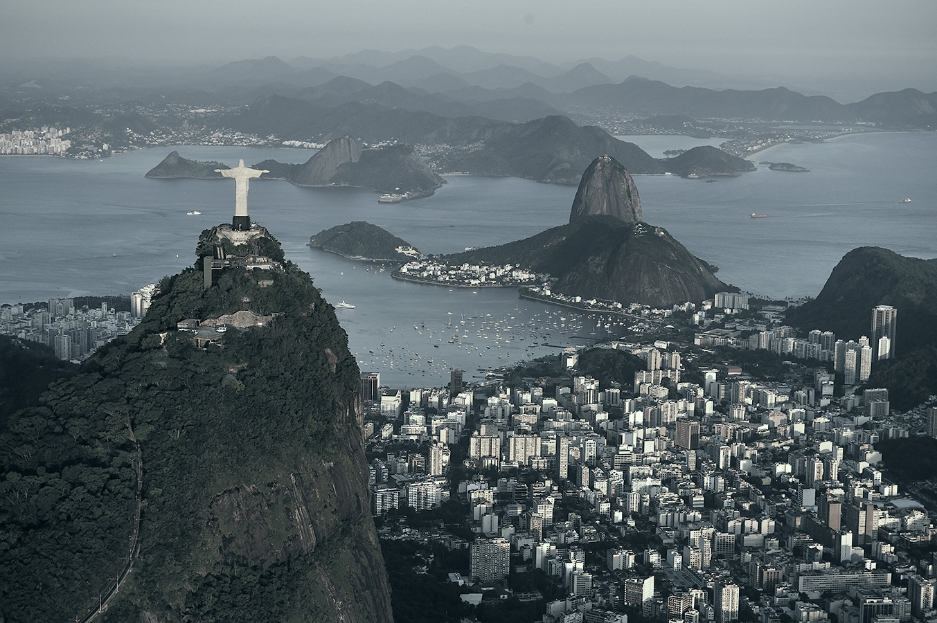 Aerial view of Christ, Sugarloaf, Rio de Janeiro, Brazil